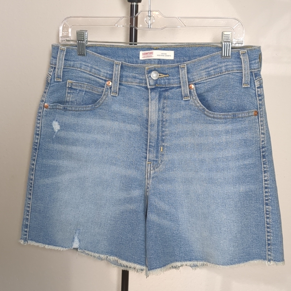 Signature By Levi's Heritage High Rise 5" Raw Hem Jean Shorts Sz 12/31